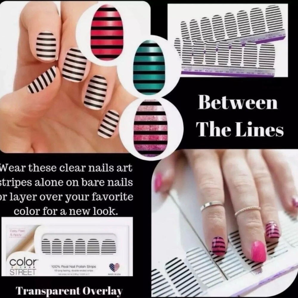 Color Street Between The Lines Black Striped Press-On Nail Strips